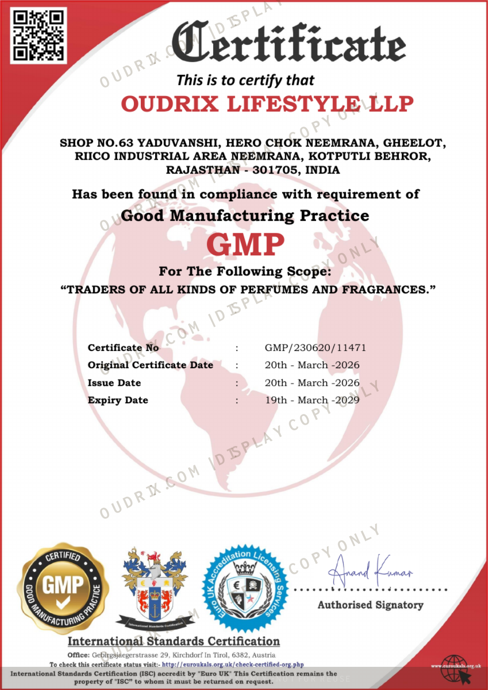 Good Manufacturing Practice — watermarked website display copy for Oudrix Lifestyle LLP